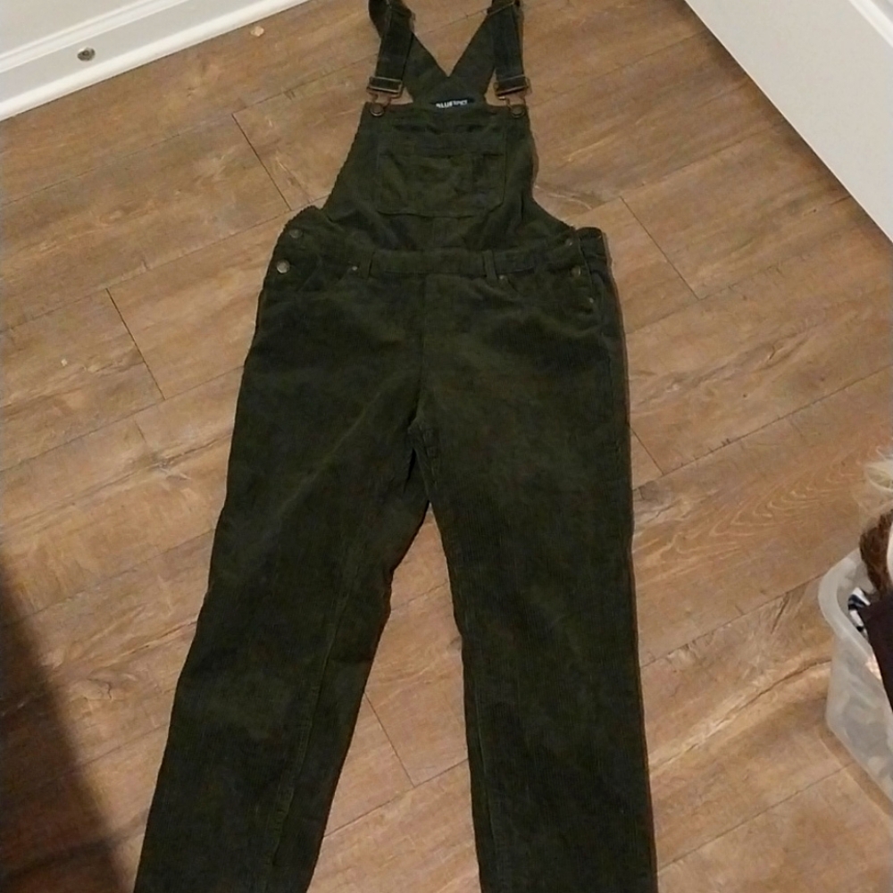Corduroy Bib Overalls in Dark Green - Women's Jumpsuit